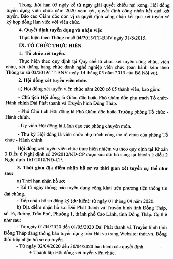 Đài Phát thanh và Truyền hình Đồng Tháp tuyển dụng viên chức năm 2020