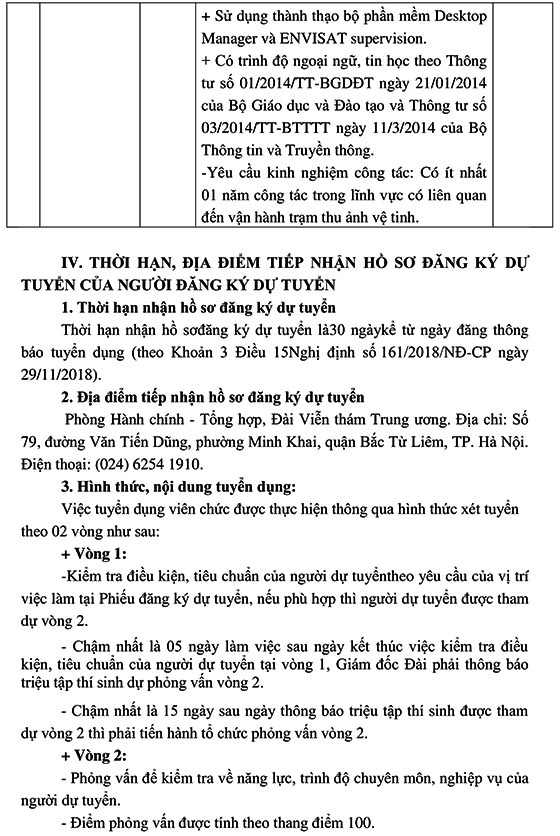 Đài Viễn thám Trung ương tuyển dụng viên chức năm 2020