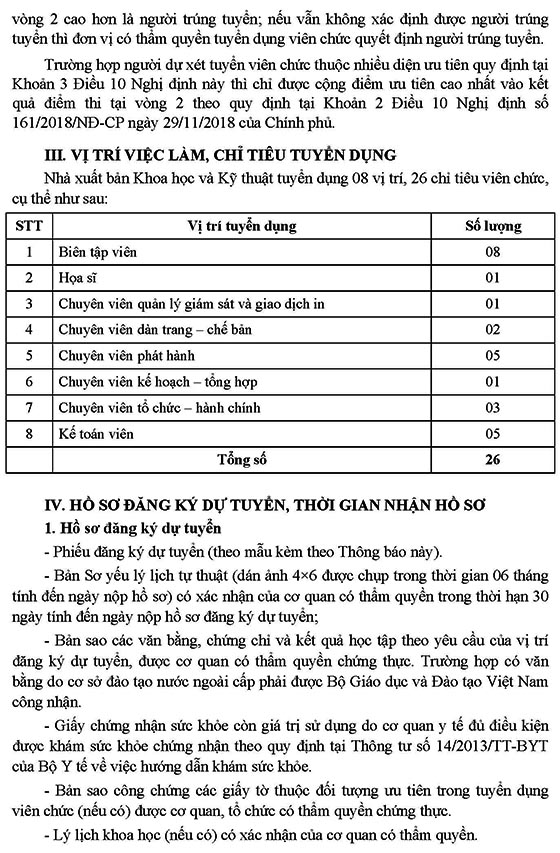 Nhà xuất bản Khoa học và Kỹ thuật - Bộ KH&CN tuyển dụng viên chức năm 2020
