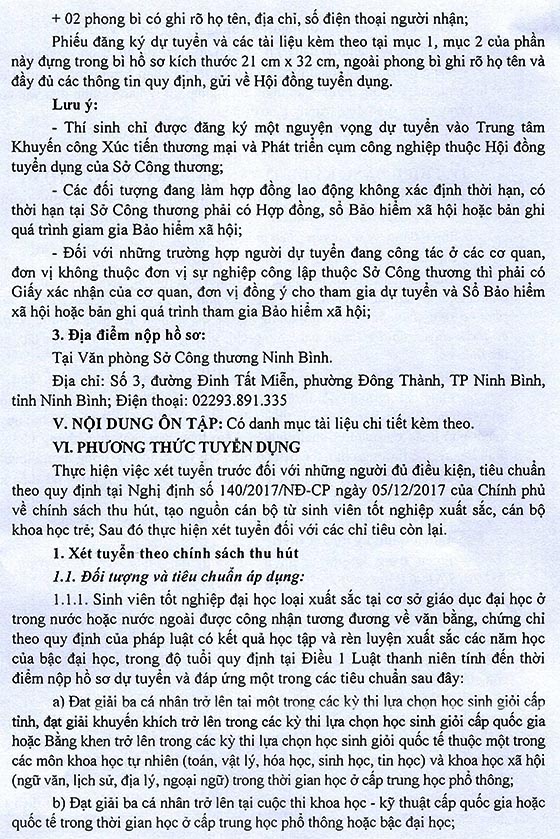 Sở Công Thương tỉnh Ninh Bình tuyển dụng viên chức đơn vị sự nghiệp năm 2020