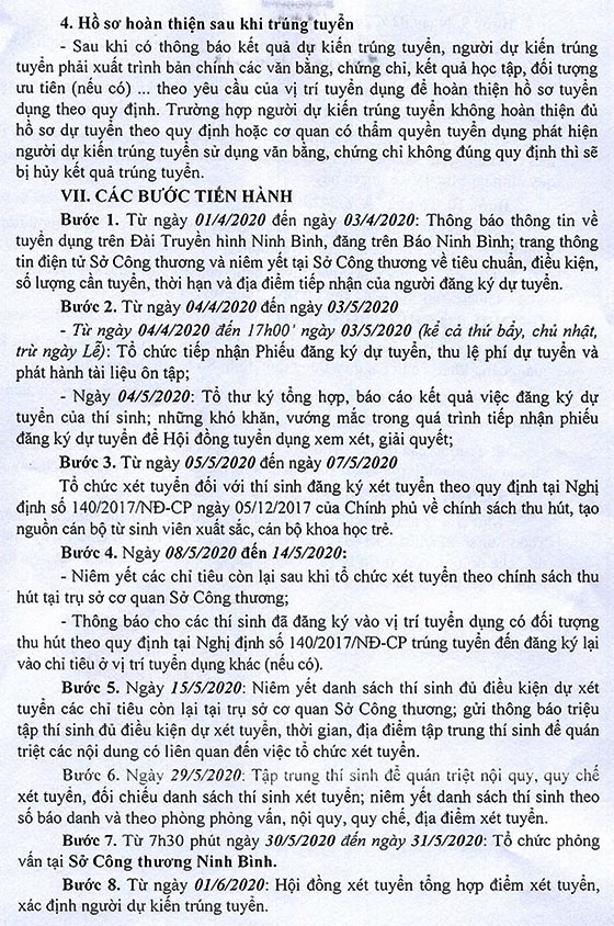 Sở Công Thương tỉnh Ninh Bình tuyển dụng viên chức đơn vị sự nghiệp năm 2020