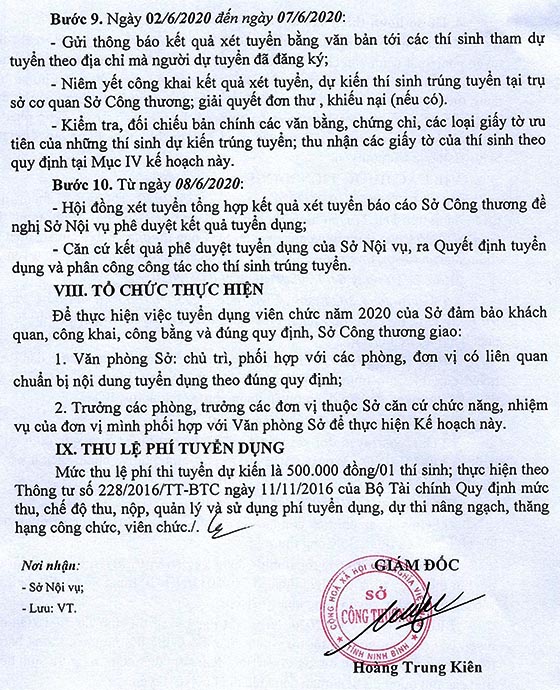 Sở Công Thương tỉnh Ninh Bình tuyển dụng viên chức đơn vị sự nghiệp năm 2020