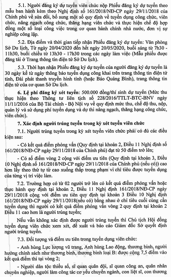 Sở Du lịch tỉnh Quảng Bình tuyển dụng viên chức năm 2020