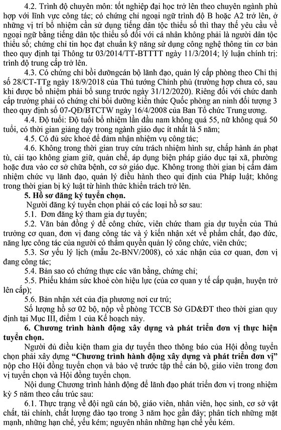 Sở Giáo dục và Đào tạo Bắc Giang tuyển chọn cán bộ quản lý năm 2020