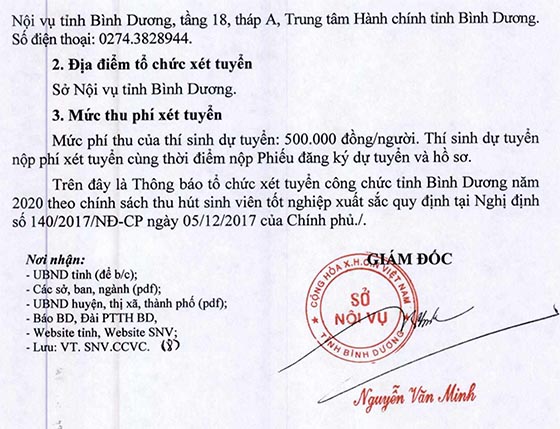 Sở Nội vụ tỉnh Bình Dương xét tuyển công chức năm 2020