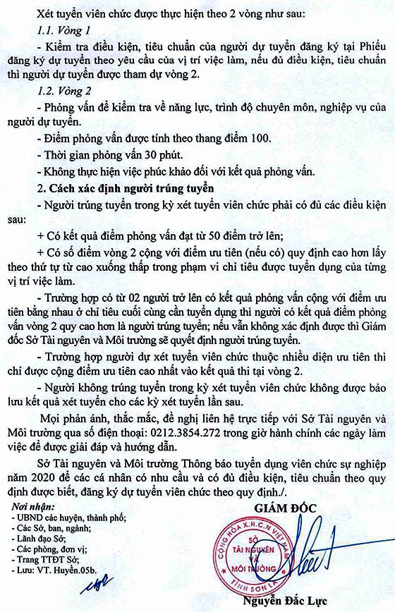 Sở Tài nguyên và Môi trường tỉnh Sơn La tuyển dụng viên chức năm 2020