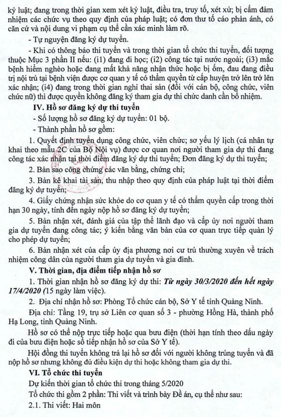 Sở Y tế tỉnh Quảng Ninh thi tuyển chức danh GĐ Trung tâm Y tế TP.Móng Cái năm 2020