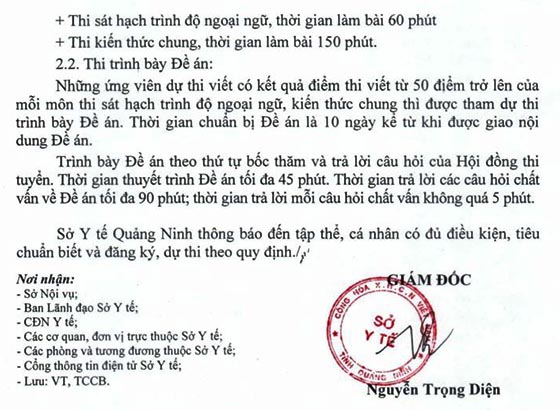 Sở Y tế tỉnh Quảng Ninh thi tuyển chức danh GĐ Trung tâm Y tế TP.Móng Cái năm 2020