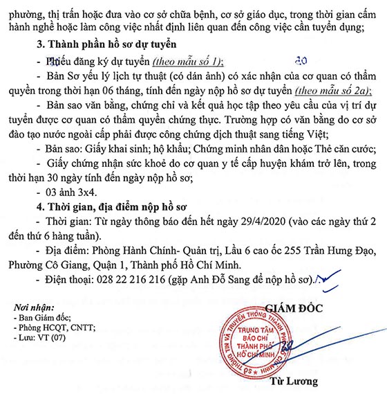 Trung tâm Báo chí TP.Hồ Chí Minh tuyển dụng nhân sự năm 2020