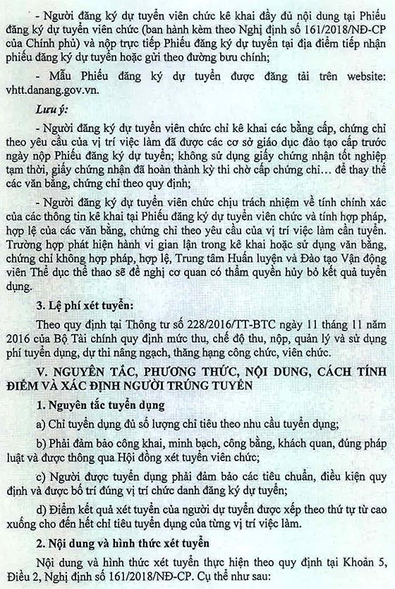 Trung tâm Huấn luyện và Đào tạo Vận động viên Thể dục thể thao TP.Đà Nẵng tuyển dụng viên chức năm 2020