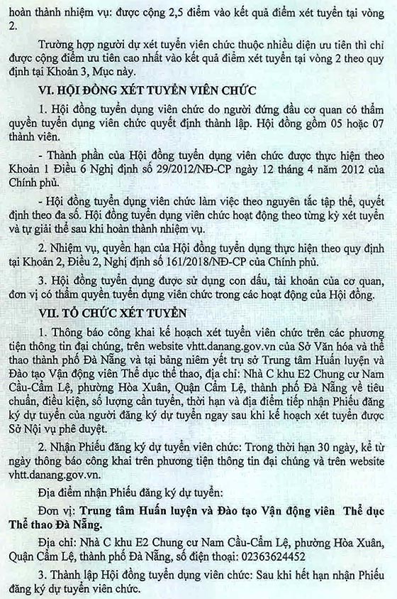 Trung tâm Huấn luyện và Đào tạo Vận động viên Thể dục thể thao TP.Đà Nẵng tuyển dụng viên chức năm 2020