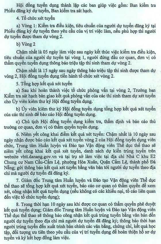 Trung tâm Huấn luyện và Đào tạo Vận động viên Thể dục thể thao TP.Đà Nẵng tuyển dụng viên chức năm 2020