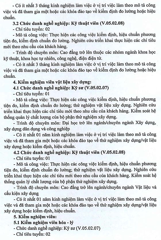 Trung tâm Kỹ thuật Tiêu chuẩn Đo lường Chất lượng Bình Thuận tuyển dụng viên chức năm 2020 
