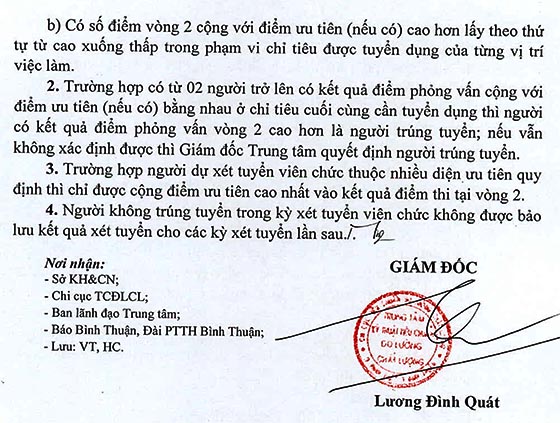 Trung tâm Kỹ thuật Tiêu chuẩn Đo lường Chất lượng Bình Thuận tuyển dụng viên chức năm 2020 