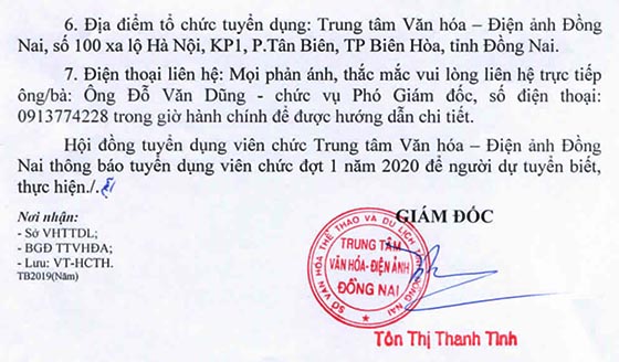 Trung tâm Văn hóa - Điện ảnh Đồng Nai tuyển dụng viên chức đợt I năm 2020
