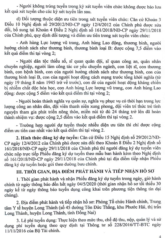 Trung tâm Y tế huyện Long Thành, Đồng Nai tuyển dụng viên chức đợt 1 năm 2020