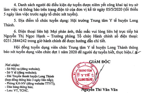 Trung tâm Y tế huyện Long Thành, Đồng Nai tuyển dụng viên chức đợt 1 năm 2020