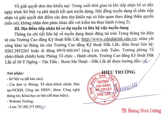 Trường Cao đẳng Kỹ thuật Đắk Lắk tuyển dụng viên chức năm học 2019-2020