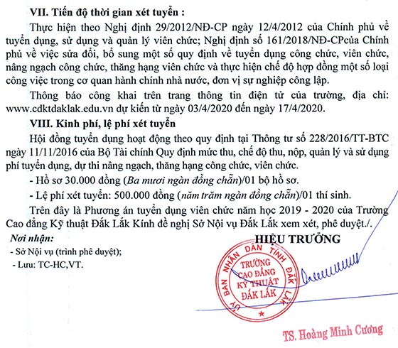 Trường Cao đẳng Kỹ thuật Đắk Lắk tuyển dụng viên chức năm học 2019-2020