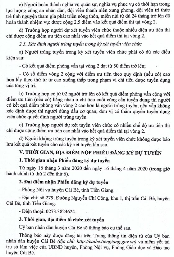 UBND huyện Cái Bè, Tiền Giang tuyển dụng viên chức sự nghiệp công lập năm 2020
