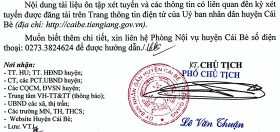 UBND huyện Cái Bè, Tiền Giang tuyển dụng viên chức sự nghiệp công lập năm 2020