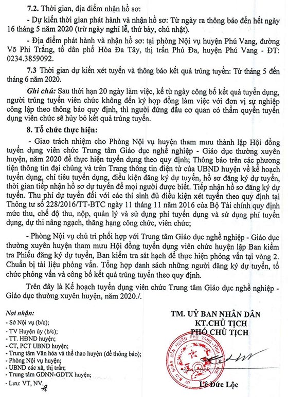 UBND huyện Phú Vang, Thừa Thiên Huế tuyển dụng viên chức năm 2020