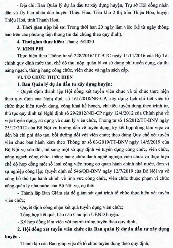 UBND huyện Thiệu Hóa, Thanh Hóa xét tuyển dụng viên chức năm 2020