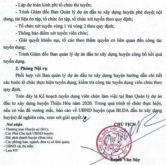 UBND huyện Thiệu Hóa, Thanh Hóa xét tuyển dụng viên chức năm 2020
