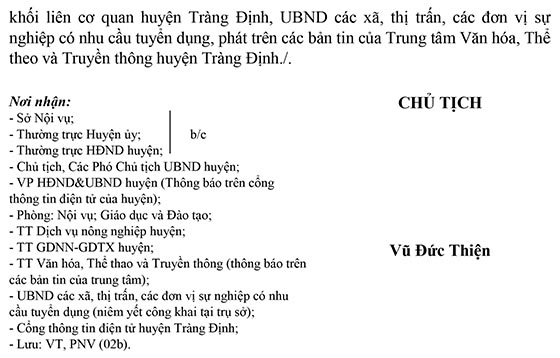 UBND huyện Tràng Định, Lạng Sơn tuyển dụng viên chức năm 2020