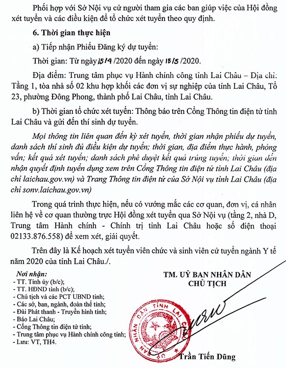 UBND tỉnh Lai Châu xét tuyển viên chức năm 2020