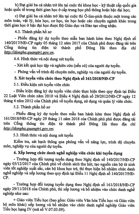 UBND TP.Đông Hà, Quảng Trị  xét tuyển giáo viên năm 2020