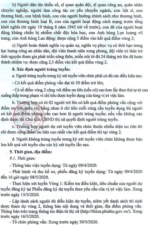 UBND TX. Phú Thọ, Phú Thọ tuyển dụng viên chức sự nghiệp năm 2020