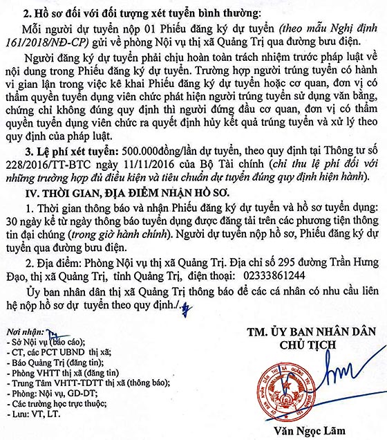 UBND TX.Quảng Trị, tỉnh Quảng Trị tuyển dụng viên chức giáo dục năm 2020