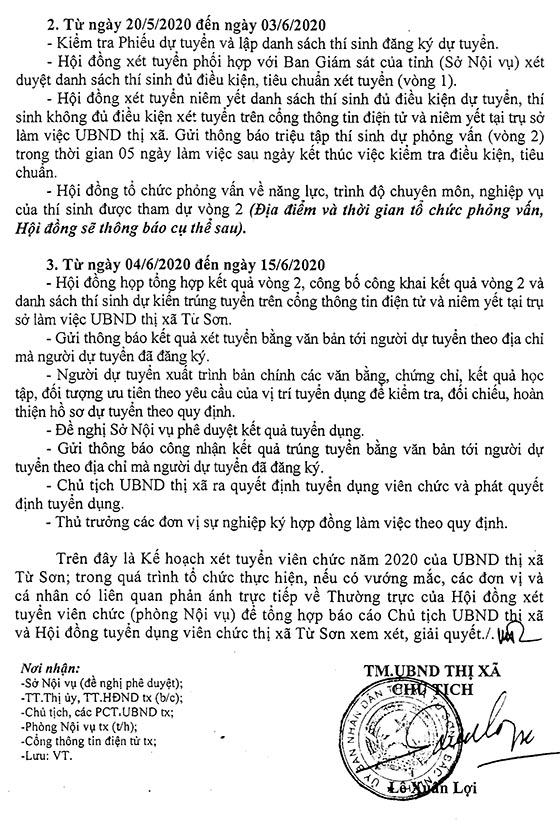 UBND TX.Từ Sơn, Bắc Ninh tuyển dụng viên chức năm 2020