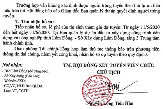 Ban QLDA ĐTXD Công trình Dân dụng và Công nghiệp tỉnh Lâm Đồng tuyển dụng viên chức năm 2020