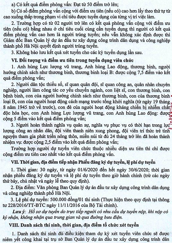 Ban QLDA-ĐTXD công trình dân dụng và công nghiệp TP.Hà Nội tuyển dụng viên chức năm 2020