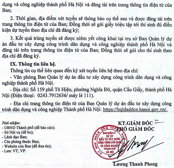 Ban QLDA-ĐTXD công trình dân dụng và công nghiệp TP.Hà Nội tuyển dụng viên chức năm 2020