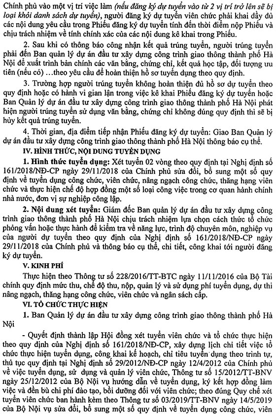 Ban Quản lý dự án đầu tư xây dựng công trình giao thông TP.Hà Nội tuyển dụng viên chức năm 2020