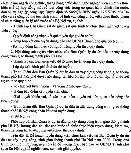 Ban Quản lý dự án đầu tư xây dựng công trình giao thông TP.Hà Nội tuyển dụng viên chức năm 2020