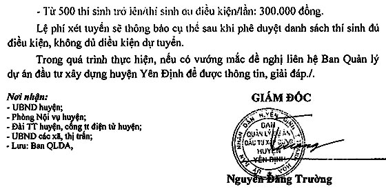 Ban Quản lý dự án đầu tư xây dựng huyện Yên Định, Thanh Hóa tuyển dụng viên chức năm 2020