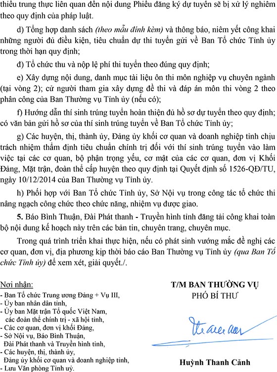 Ban Thường vụ Tỉnh ủy Bình Thuận tuyển dụng công chức năm 2020