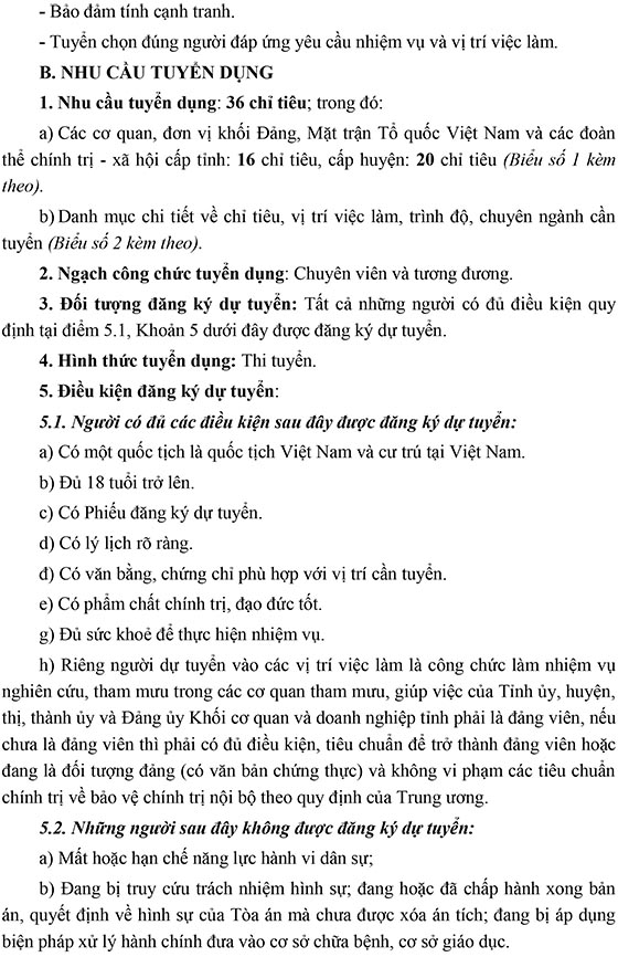 Ban Thường vụ Tỉnh ủy Bình Thuận tuyển dụng công chức năm 2020