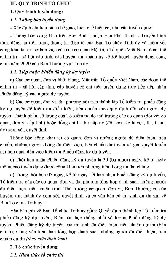 Ban Thường vụ Tỉnh ủy Bình Thuận tuyển dụng công chức năm 2020