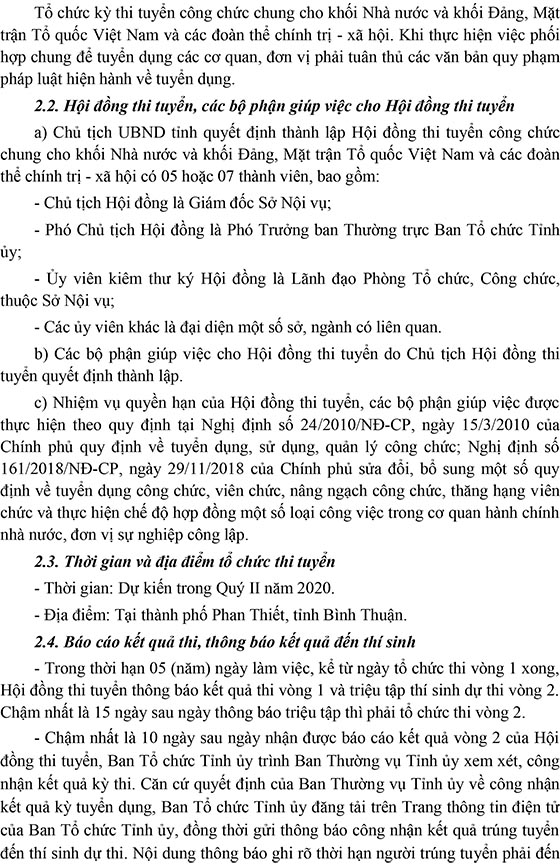 Ban Thường vụ Tỉnh ủy Bình Thuận tuyển dụng công chức năm 2020