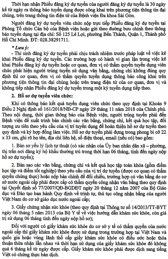 Bệnh viện Đa khoa Sài Gòn tuyển dụng viên chức năm 2020