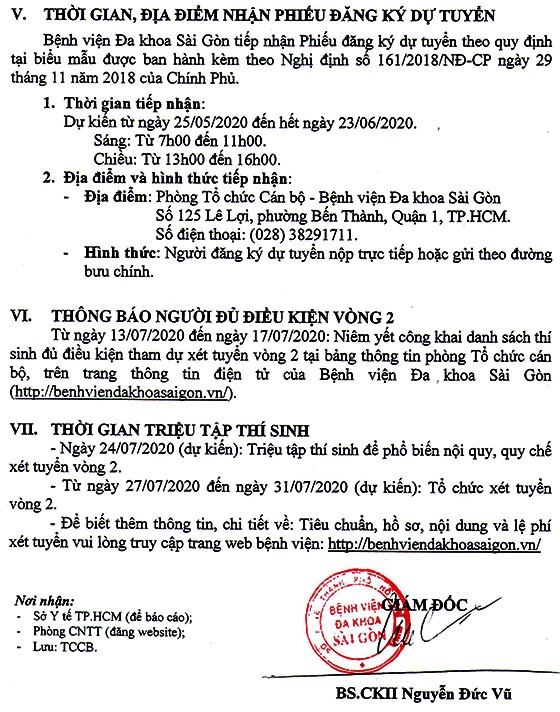Bệnh viện Đa khoa Sài Gòn tuyển dụng viên chức năm 2020
