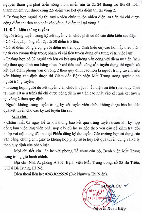 Bệnh viện Mắt Trung ương tuyển dụng viên chức năm 2020