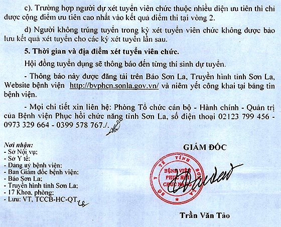 Bệnh viện Phục hồi chức năng tỉnh Sơn La tuyển dụng viên chức năm 2020