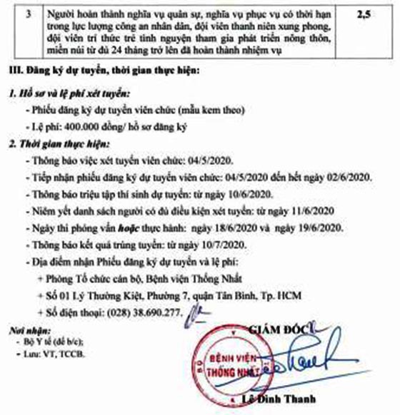 Bệnh viện Thống Nhất TP.HCM xét tuyển viên chức bổ sung năm 2020