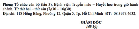 Bệnh viện Truyền Máu - Huyết Học TP.HCM tuyển dụng nhân sự năm 2020